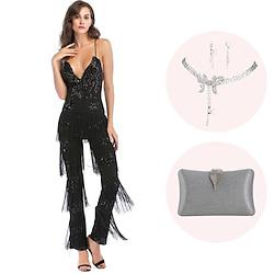 Retro vintage Roaring jaren '20 Jaren 1920 Cosplay kostuum Outfits Jumpsuit The Great Gatsby Dames Pailletten Kwastje Kerstmis Halloween Feest / Uitgaan Tas Lightinthebox