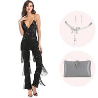 Retro vintage Roaring jaren '20 Jaren 1920 Cosplay kostuum Outfits Jumpsuit The Great Gatsby Dames Pailletten Kwastje Kerstmis Halloween Feest / Uitgaan Tas Lightinthebox - thumbnail