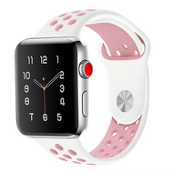 Sportbandje - Maat: M/L - Wit + Roze - Geschikt voor Apple Watch 42mm / 44mm / 45mm / 49mm