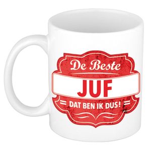 De beste juf dat ben ik cadeau mok / beker wit met rood embleem 300 ml