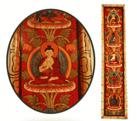 5 Boeddha's Handbeschilderd Paneel Rood