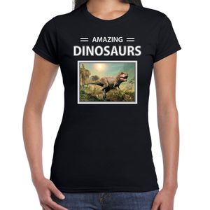 T-rex dinosaurus t-shirt met dieren foto amazing dinosaurs zwart voor dames