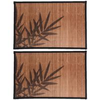 4x stuks rechthoekige placemat 30 x 45 cm bamboe bruin met zwarte bamboe print 2 - Placemats - thumbnail