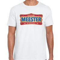 Super meester cadeau / kado t-shirt vintage wit voor heren - thumbnail