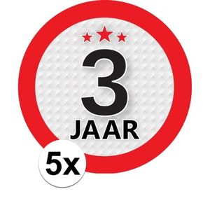 5x 3 Jaar leeftijd stickers rond 9 cm verjaardag versiering   -