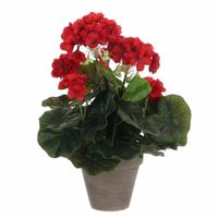 Geranium kunstplant rood in keramieken pot H34 x D20 cm   -