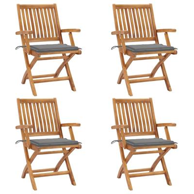 Tuinstoelen 4 st inklapbaar met kussens massief teakhout