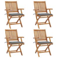 Tuinstoelen 4 st inklapbaar met kussens massief teakhout