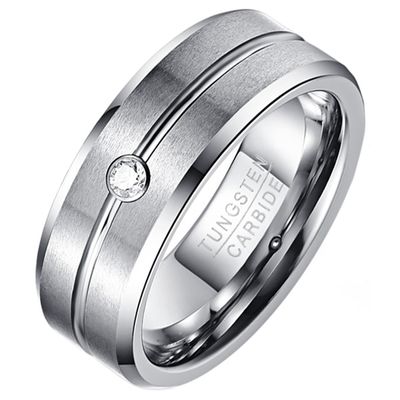 Mannen ring Wolfraam Zircon Zilverkleurig 8mm-21.5mm