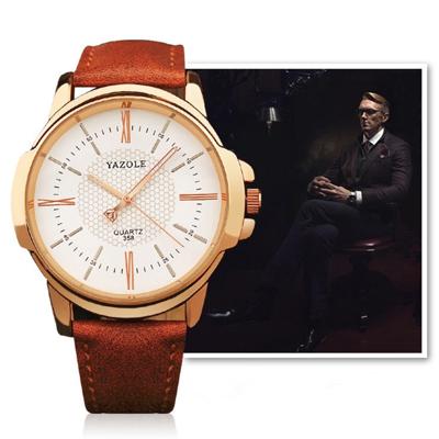 358 YAZOLE mannen mode Business Waterproof leer Band Quartz Wrist Watch(Brown)