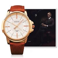 358 YAZOLE mannen mode Business Waterproof leer Band Quartz Wrist Watch(Brown)
