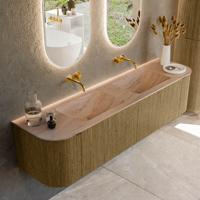 Badmeubel Mondiaz Kurve-Dlux | 180 cm | Meubelkleur Dusk | Wastafelkleur Saba | Solid surface | Wasbak beide zijden spoelbak | Zonder kraangat(en)