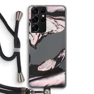Roze stroom: Samsung Galaxy S21 Ultra Transparant Hoesje met koord