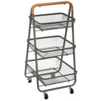 5Five Keuken/badkamer opberg trolley - 3 laags - groen - 48 x 41 x 87 cm - mesh metaal