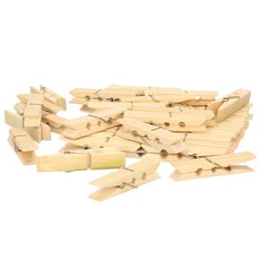 Wasknijpers voor wasgoed ophangen - bamboe hout - 80x stuks - beige - 7 cm