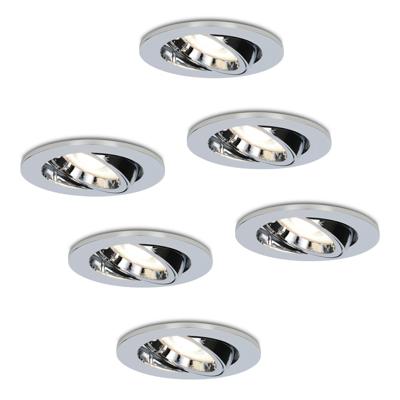 Set van 6 Maya LED inbouwspots - 5 Watt 400 lumen - 4000K Neutraal wit - GU10 - Dimbaar - Rond - Kantelbaar - IP20 voor binnen - Chroom