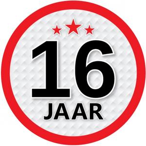 16 jaar leeftijd sticker - rond - Dia 15 cm - 16 jaar verjaardag/jubileum/leeftijd versiering