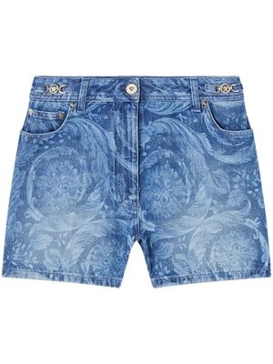 Versace short en coton à patch logo - Bleu