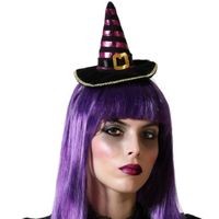 Halloween heksenhoed - mini hoedje op diadeem - one size - zwart/paars - meisjes/dames   -