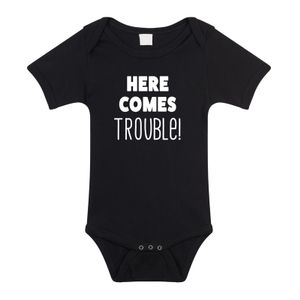 Here comes trouble cadeau baby rompertje zwart meisjes/jongens 92 (18-24 maanden)  -