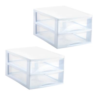 Ladekastje bureau organizer - 3x - 2 lades - wit/transparant - L26 x B35 x H19 cm - kunststof