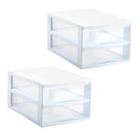 Ladekastje bureau organizer - 3x - 2 lades - wit/transparant - L26 x B35 x H19 cm - kunststof Ladekastje bureau organizer - 3x - 2 lades - wit/transparant - L26 x B35 x H19 cm - kunststof