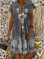 New Women Chic Vintage Boho Hippie Holiday V Neck Cotton Short Sleeve Weaving Dress