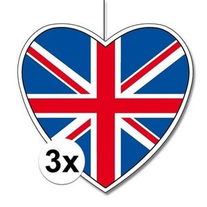 3x Engeland hangdecoratie harten 28 cm   -