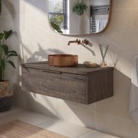 Saqu Lima badmeubel incl. afdekblad 100x51x32cm kasteel bruin - koperen greep