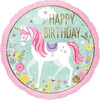 Folieballon Happy Birthday Eenhoorn Holografisch - 45 cm - thumbnail