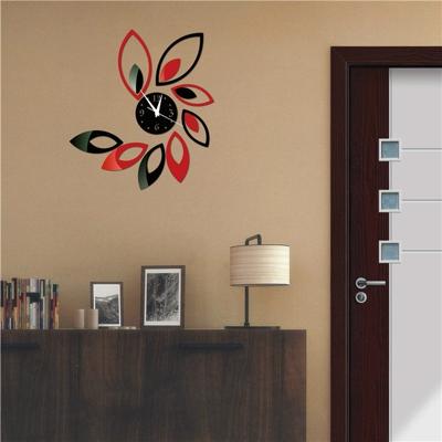 Bloem kunst moderne design DIY verwisselbare 3D Crystal spiegel muur klok muur sticker woonkamer slaapkamer decor (rood + zwart)