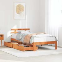 Bedframe met lades massief grenenhout wasbruin 75x190 cm