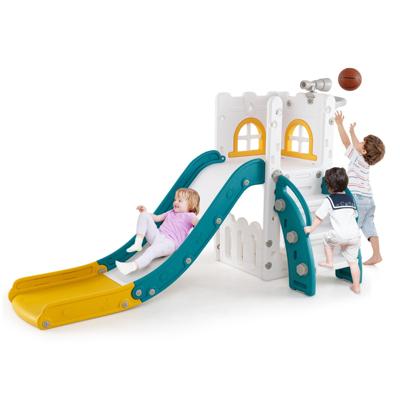 6-in-1 Kinderglijbaan met Basketbalring & Telescoop Kinderglijbaan set Groen
