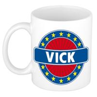 Vick voornaam koffiemok - beker - wit/blauw - 300 ml - Cadeau - Heren - Collega - Vaderdag