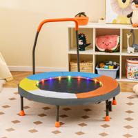 90 cm Mini-Trampoline voor Kinderen met Verlichting Opvouwbare Trampoline voor Binnen Buiten met Schuimrubberen Handvat