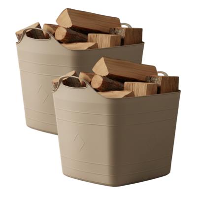 Excellent houseware Flexibele kuip / emmer - 2x - beige - 25 l - kunststof - 40 x 35 cm