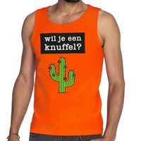 Wil je een Knuffel tekst tanktop / mouwloos shirt oranje heren - thumbnail
