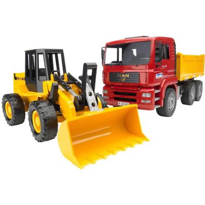 bruder MAN TGA kiepauto met FR130 wiellader modelvoertuig