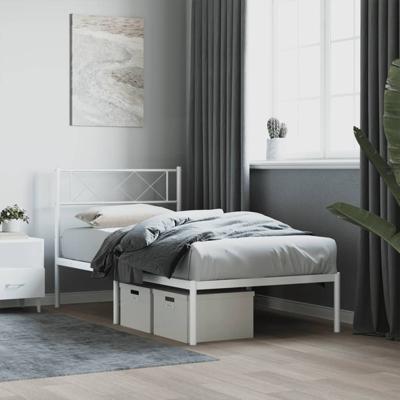 Bedframe met hoofdbord metaal wit 75 x 190 cm