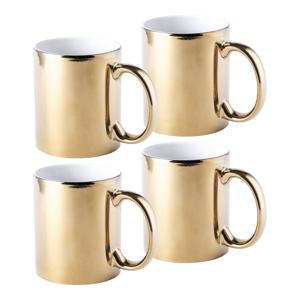 Koffie mokken/bekers - 4x - keramiek - met oor - metallic goud - 350 ml