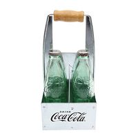 Coca-Cola CC339NG Glazen Peper & Zout Flesjes In Gegalvaniseerde Houder - thumbnail