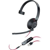 Plantronics BLACKWIRE 5210 On Ear headset Telefoon Kabel Mono Zwart Ruisonderdrukking (microfoon), Noise Cancelling Volumeregeling, Microfoon uitschakelbaar - thumbnail