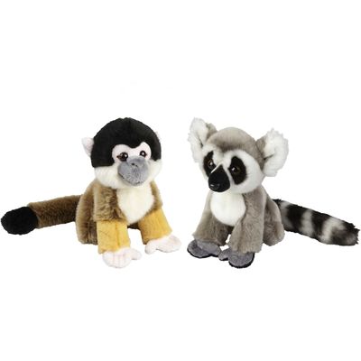 Apen serie zachte pluche knuffels 2x stuks - Ringstaart Maki en Squirrel Aapje van 18 cm
