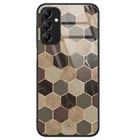 Samsung Galaxy A14 glazen hardcase - Kubus bruin groen