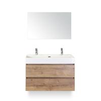 Maxx XL Badmeubelset 100 cm - Natuur Eiken - Wastafel Kube 2 kraangaten - met Spiegel