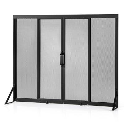 Kaminbescherming met Schuifdeuren Vrijstaande Haardveiligheid met Driehoekig Steunframe 96 x 79 cm
