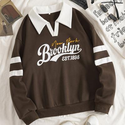 Bon&Bon Letter Graphic Oversized Sweatshirt - Coffee Brown Thermal Top Coffee Brown / XS