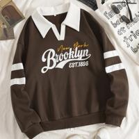 Bon&Bon Letter Graphic Oversized Sweatshirt - Coffee Brown Thermal Top Coffee Brown / XS