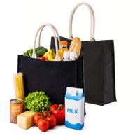 Jute boodschappen strandtas - 2x stuks - zwart - 42 x 36 cm - Strandartikelen beach bags/shoppers