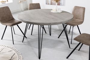 Ronde eettafel SCORPION 80cm grijs mango massief hout zwarte metalen poten Hairpin Poten Retro - 43663